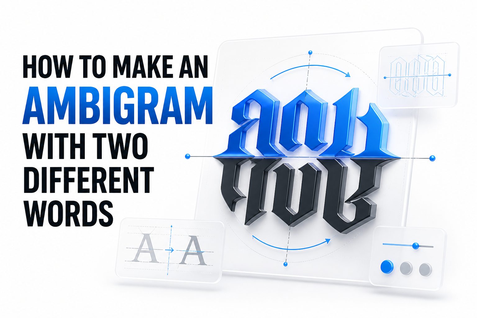 Hand-drawn ambigram concept showing two different words transforming into each other when rotated upside down